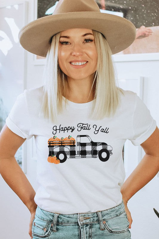 Fall Plaid Truck White Graphic Tee - Catching Fireflies Boutique