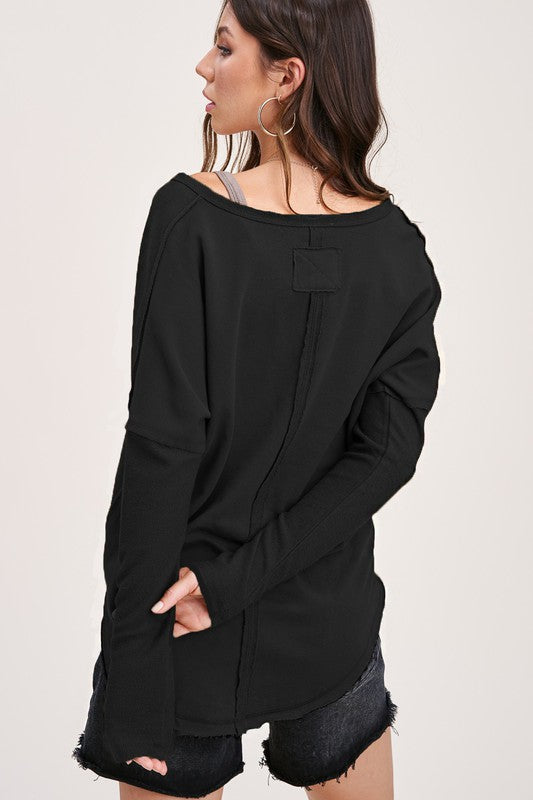 Feels So Right Black Long Sleeve Terry Top - Catching Fireflies Boutique