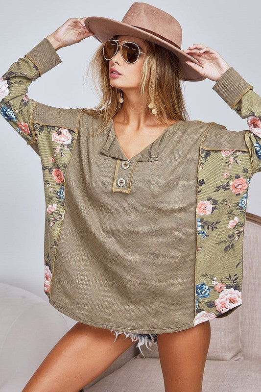 Fall Floral Love Thermal Knit Top - Catching Fireflies Boutique