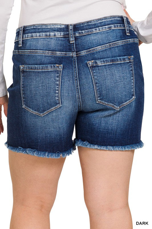 *A Summer Hike Plus Stretch Denim Fray Edge Shorts - Catching Fireflies Boutique