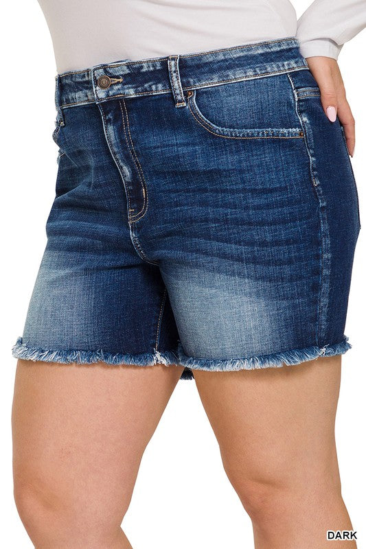 *A Summer Hike Plus Stretch Denim Fray Edge Shorts - Catching Fireflies Boutique