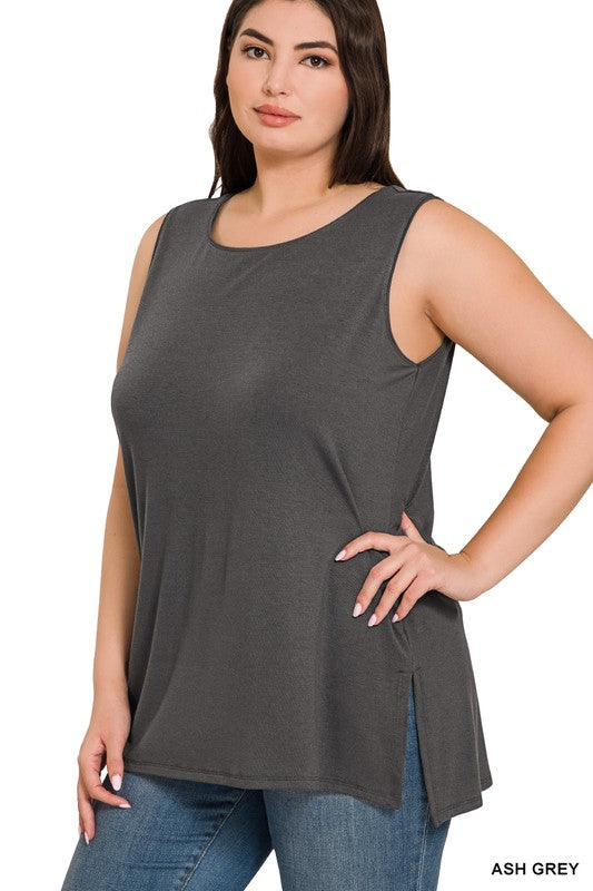 : On The Regular Plus Sleeveless Ash Grey Top - Catching Fireflies Boutique