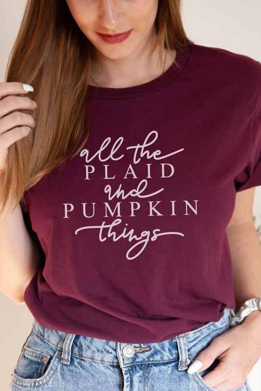 All The Plaid & Pumpkin Things Maroon Graphic Tee - Catching Fireflies Boutique