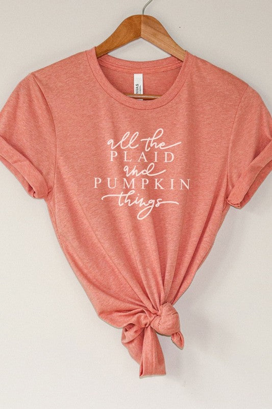 All The Plaid & Pumpkin Things Heather Sunset Graphic Tee - Catching Fireflies Boutique