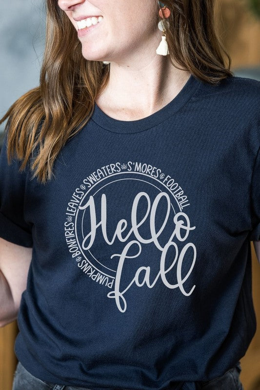 Hello Fall Navy Graphic Tee - Catching Fireflies Boutique