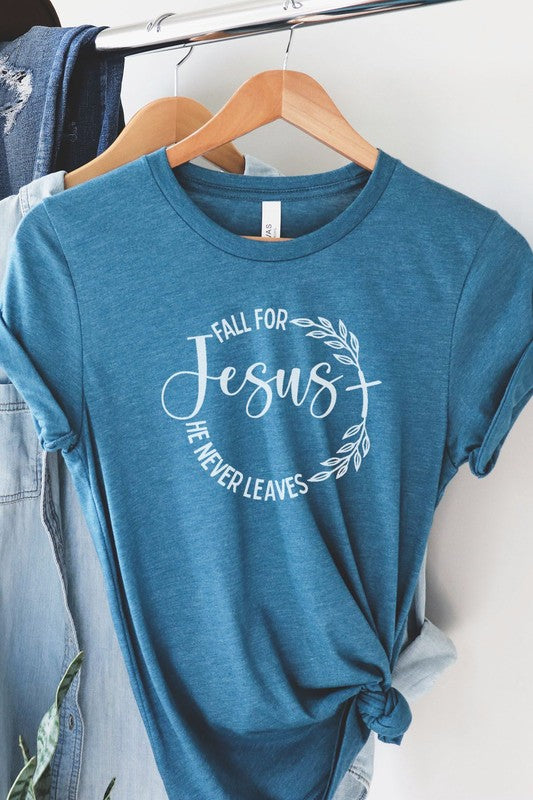 Fall For Jesus Heather Deep Teal Graphic Tee - Catching Fireflies Boutique