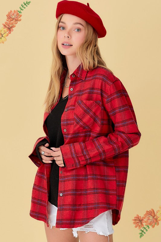 Classic Vibes Red Plaid Oversized Shirt - Catching Fireflies Boutique
