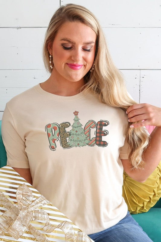 Christmas Peace Light Cream Graphic Tee - Catching Fireflies Boutique
