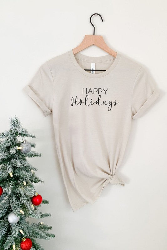 Happy Holidays Cool Grey Graphic Tee - Catching Fireflies Boutique