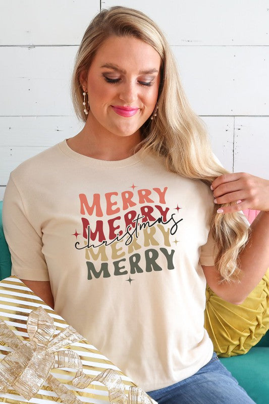 Merry Merry Christmas Light Cream Graphic Tee - Catching Fireflies Boutique