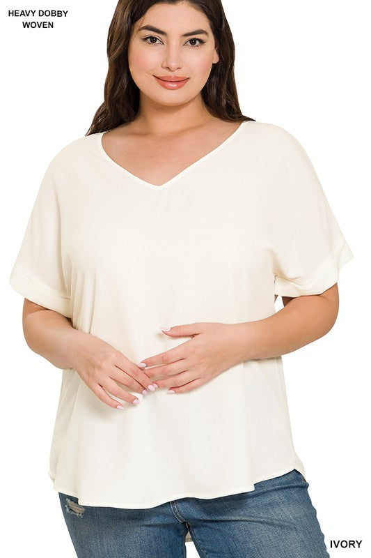 : On Balance Plus Ivory V-Neck Top - Catching Fireflies Boutique