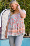: Floral Borders Sage Puff Sleeve Blouse - Catching Fireflies Boutique