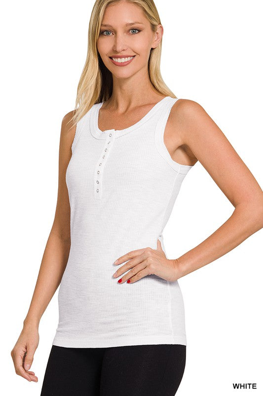 Ribbed Melange White Stretch Tank - Catching Fireflies Boutique