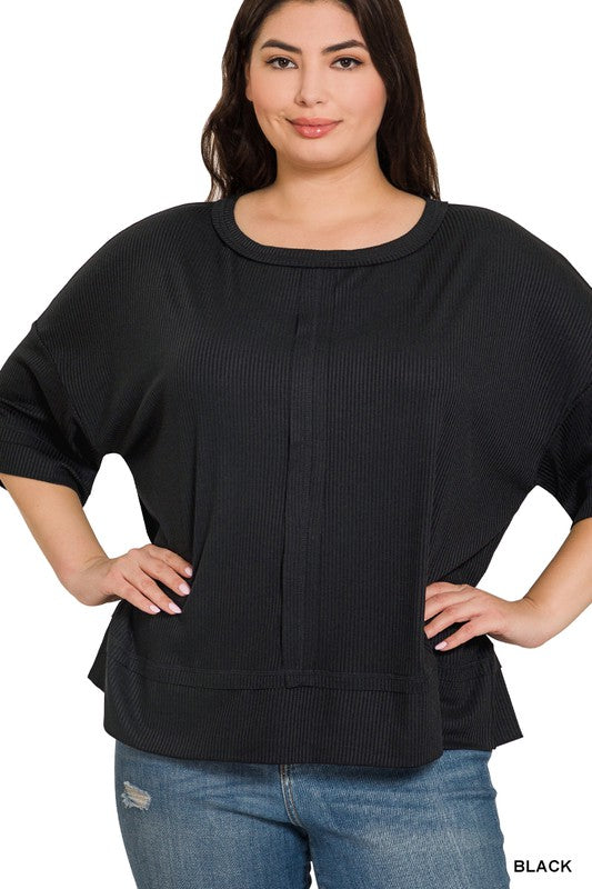 *Blending In Plus Black Boat Neck Top - Catching Fireflies Boutique
