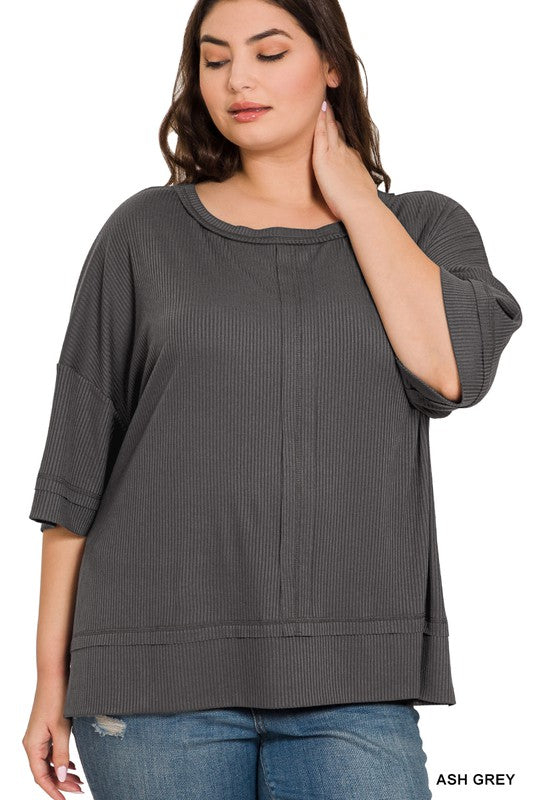 *Blending In Plus Ash Grey Boat Neck Top - Catching Fireflies Boutique