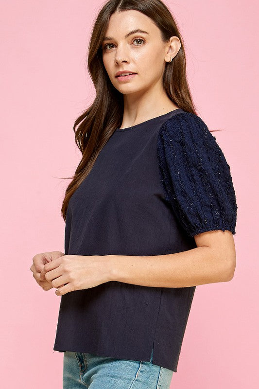 : Just Because Jacquard Short Sleeve Top - Catching Fireflies Boutique