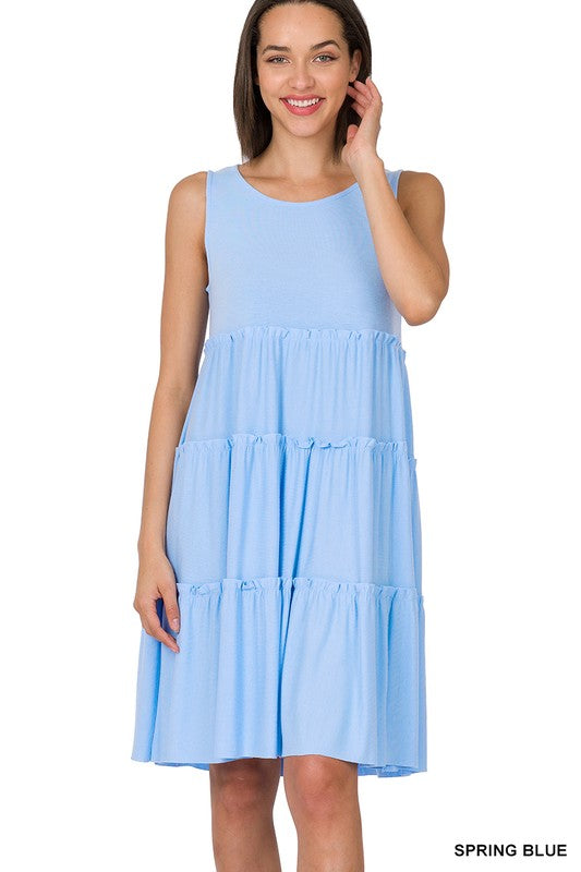 Spring Breezes Blue Tiered Sleeveless Dress - Catching Fireflies Boutique