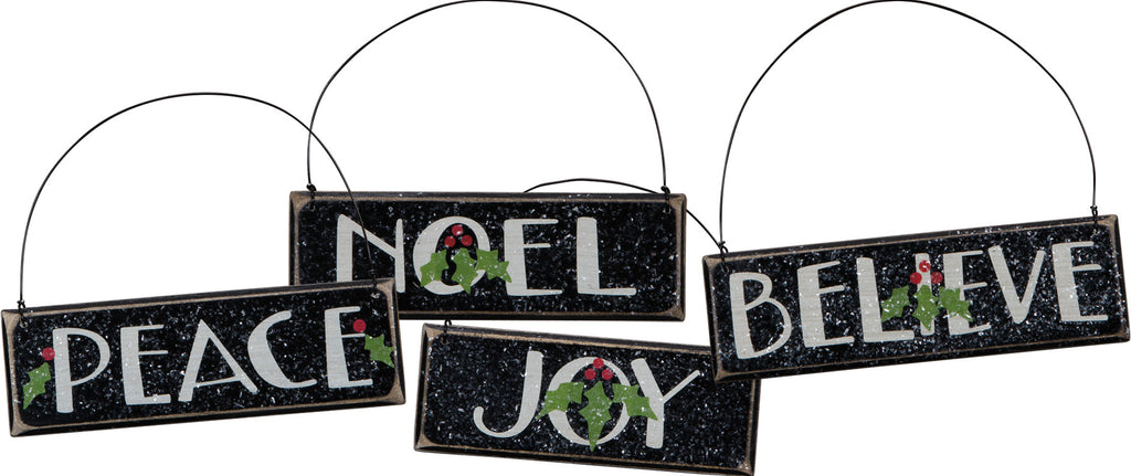 Peace, Noel Joy and Believe Ornaments - Catching Fireflies Boutique