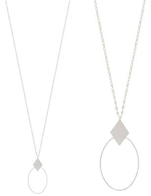 / Silver Diamond Shape with Open Oval 36" Necklace