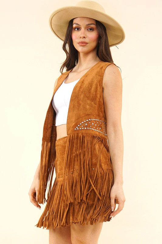 : Fringe With Benefits Camel Suede Vest - Catching Fireflies Boutique