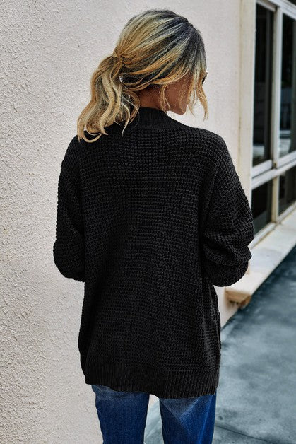 : Cozy Mood Black Open Front Knit Cardigan - Catching Fireflies Boutique