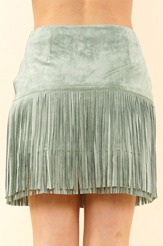 : Fringe With Benefits Mint Suede Mini Skirt - Catching Fireflies Boutique