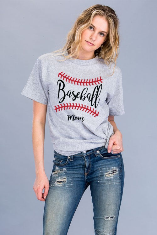 Grey Baseball Mom Graphic - Catching Fireflies Boutique