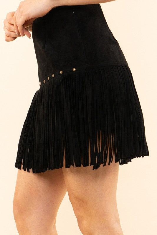 : Fringe With Benefits Black Suede Mini Skirt - Catching Fireflies Boutique