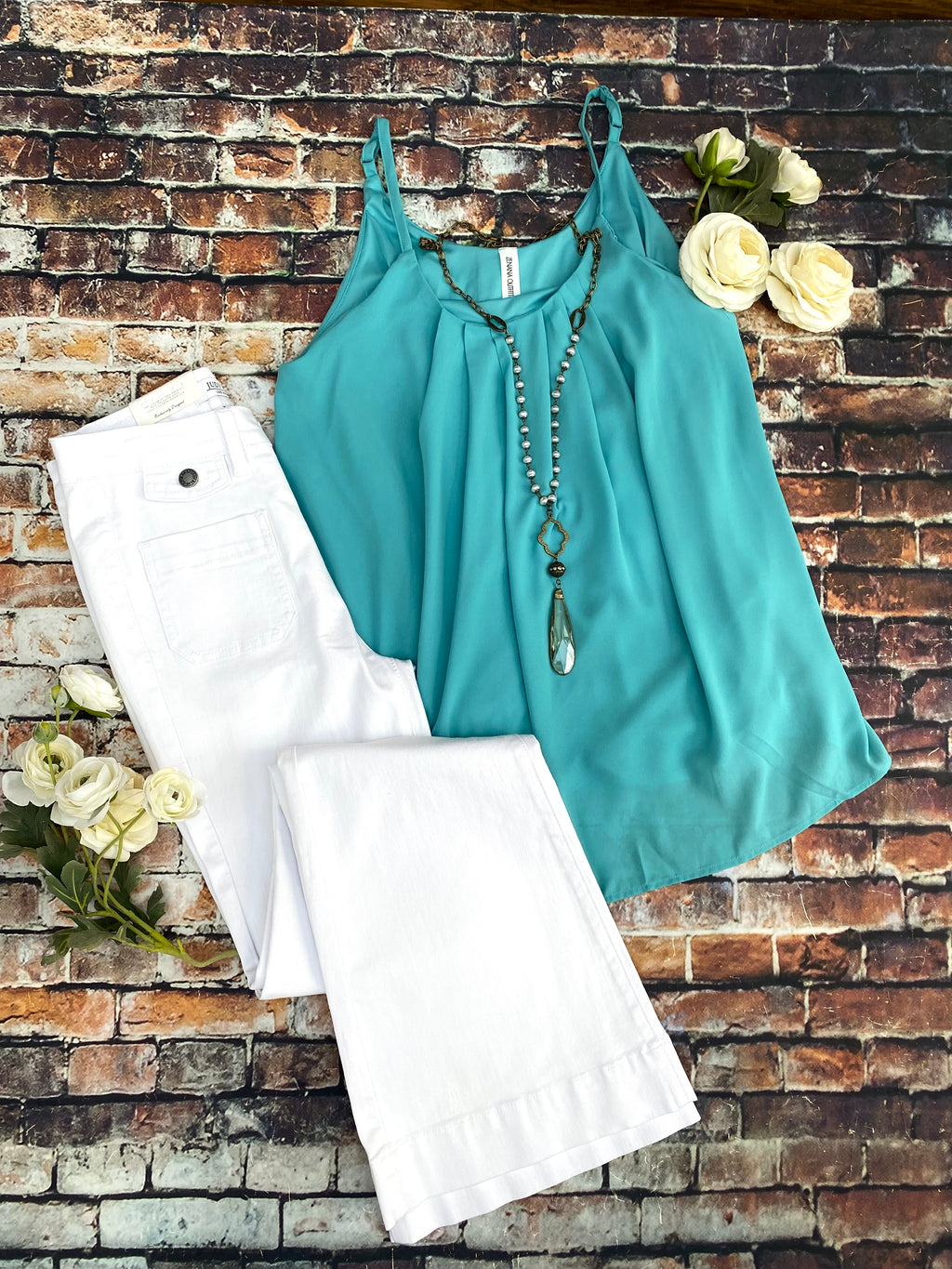 Ash Mint Pleated Tank - Catching Fireflies Boutique