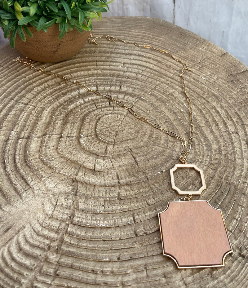 Cutting Corners Wood Geometric Pink Necklace - Catching Fireflies Boutique