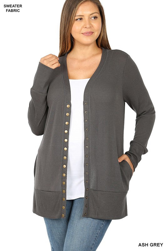 Ash Grey Ribbed Plus Size Cardigan - Catching Fireflies Boutique