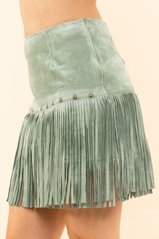 : Fringe With Benefits Mint Suede Mini Skirt - Catching Fireflies Boutique