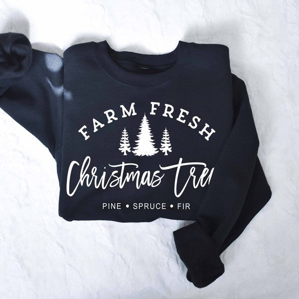 Farm Fresh Christmas Trees Black Graphic Sweatshirt - Catching Fireflies Boutique