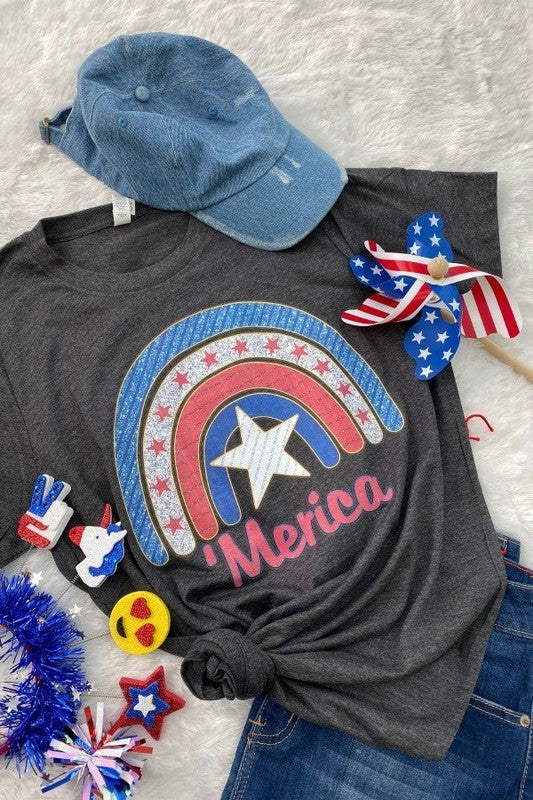 'Merica Rainbow Charcoal Graphic Tee - Catching Fireflies Boutique