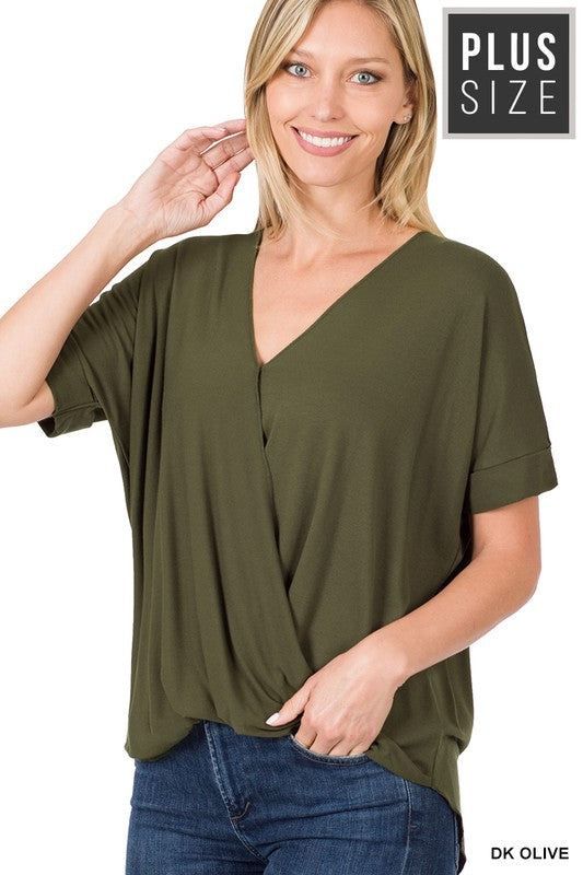 Dark Olive Plus Layered Crepe Top - Catching Fireflies Boutique
