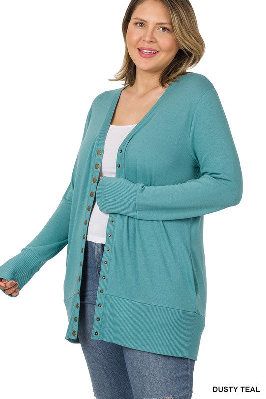 Dusty Teal Ribbed Plus Size Cardigan - Catching Fireflies Boutique