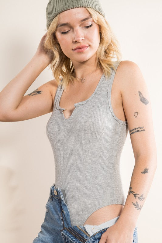 Get On With It Grey Ribbed Bodysuit - Catching Fireflies Boutique