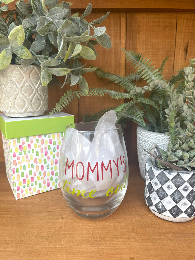 Mommy's Time Out Stemless Wine Glass-Not Available For Shipping - Catching Fireflies Boutique