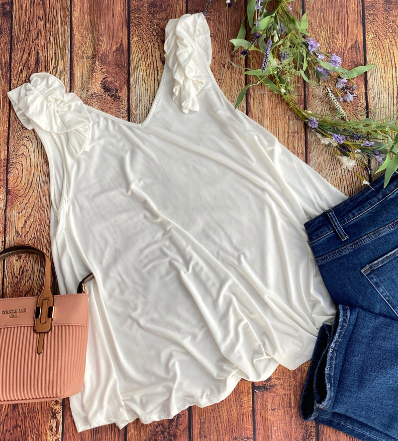 Meet And Greet Plus Ivory Ruffle Sleeve Top - Catching Fireflies Boutique