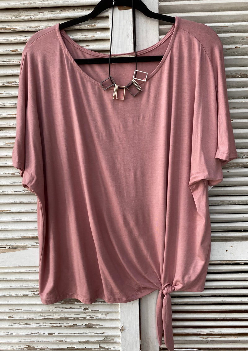 Simple Pleasures Plus Dusty Pink Front Knot Top - Catching Fireflies Boutique