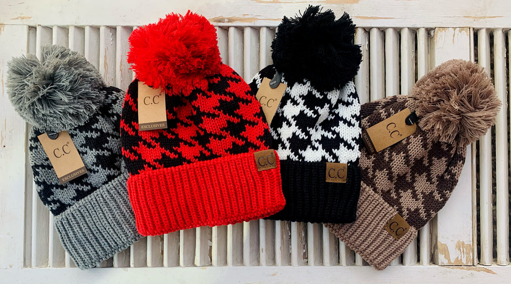 CC Houndstooth Pattern Beanie - Catching Fireflies Boutique