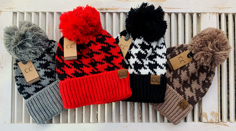CC Houndstooth Pattern Beanie - Catching Fireflies Boutique