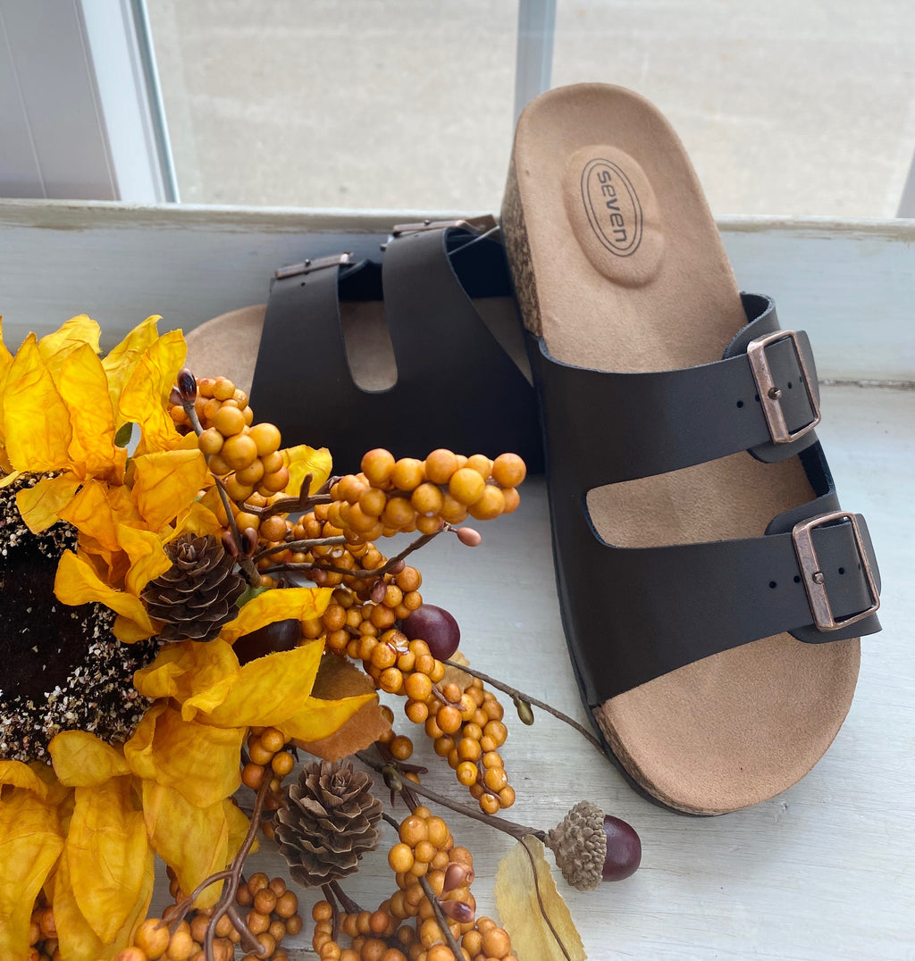 Do A Double Take Double Strap Sandal-Dark Brown - Catching Fireflies Boutique