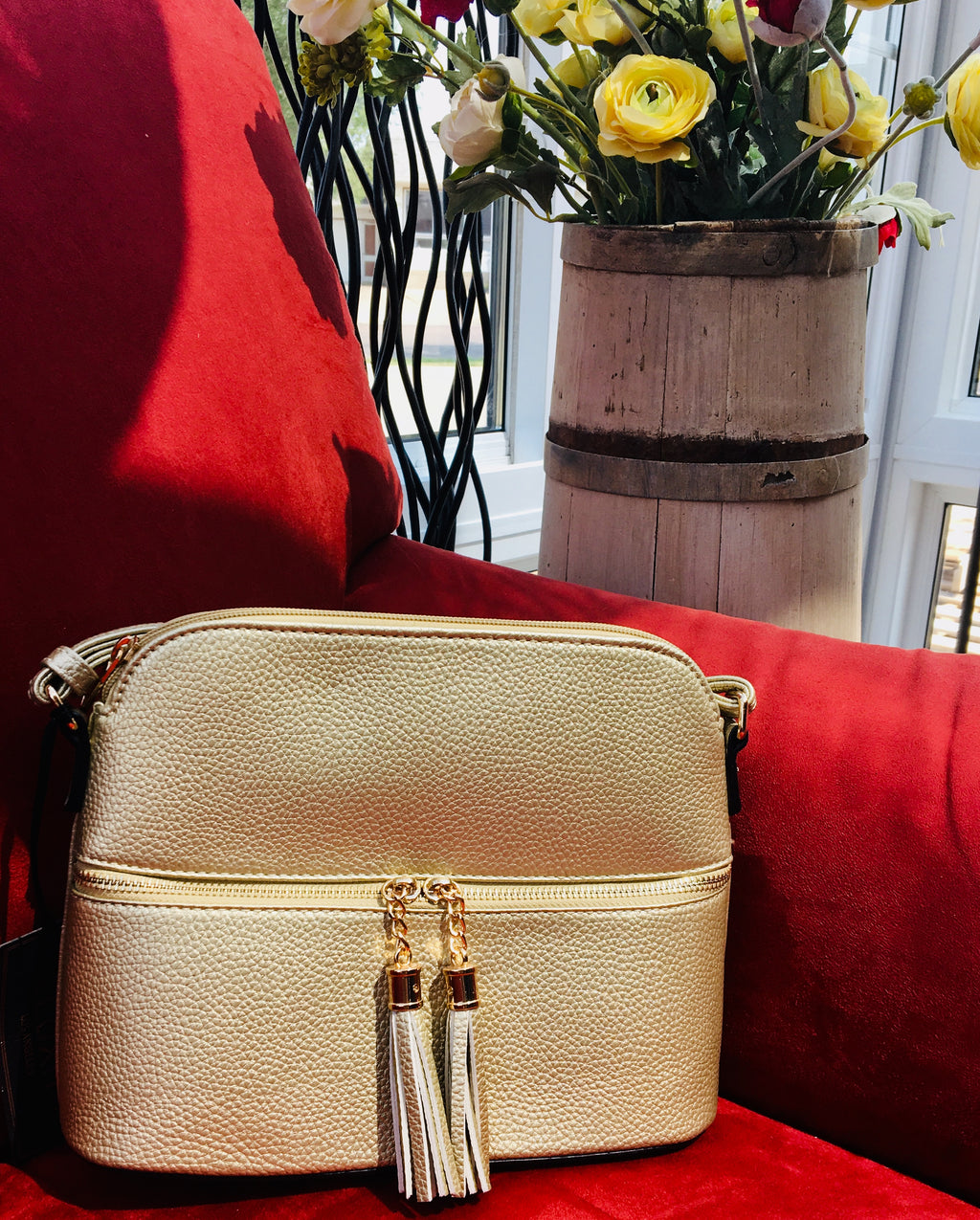 Gold Textured Tassel Zip Crossbody Bag Purse - Catching Fireflies Boutique