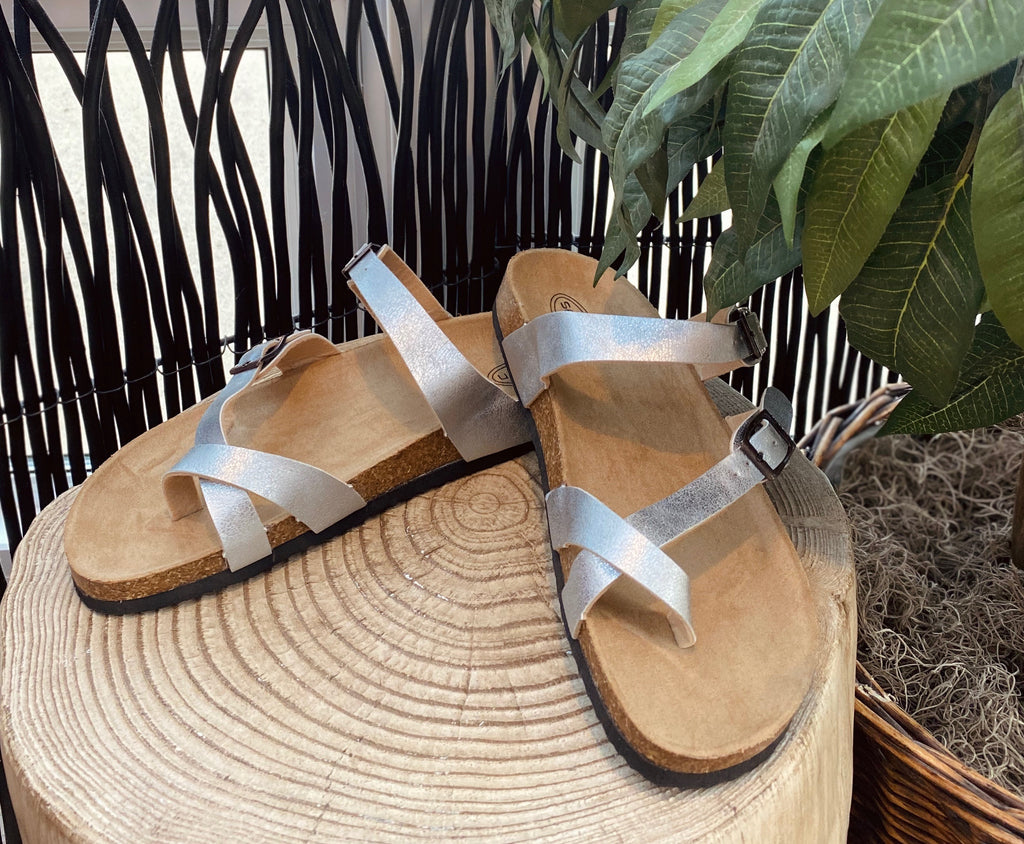 Cross To Comfort Sandals-Silver - Catching Fireflies Boutique