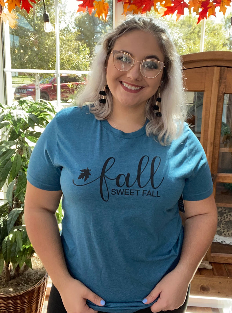 Fall Sweet Fall Heather Deep Teal Graphic Tee - Catching Fireflies Boutique