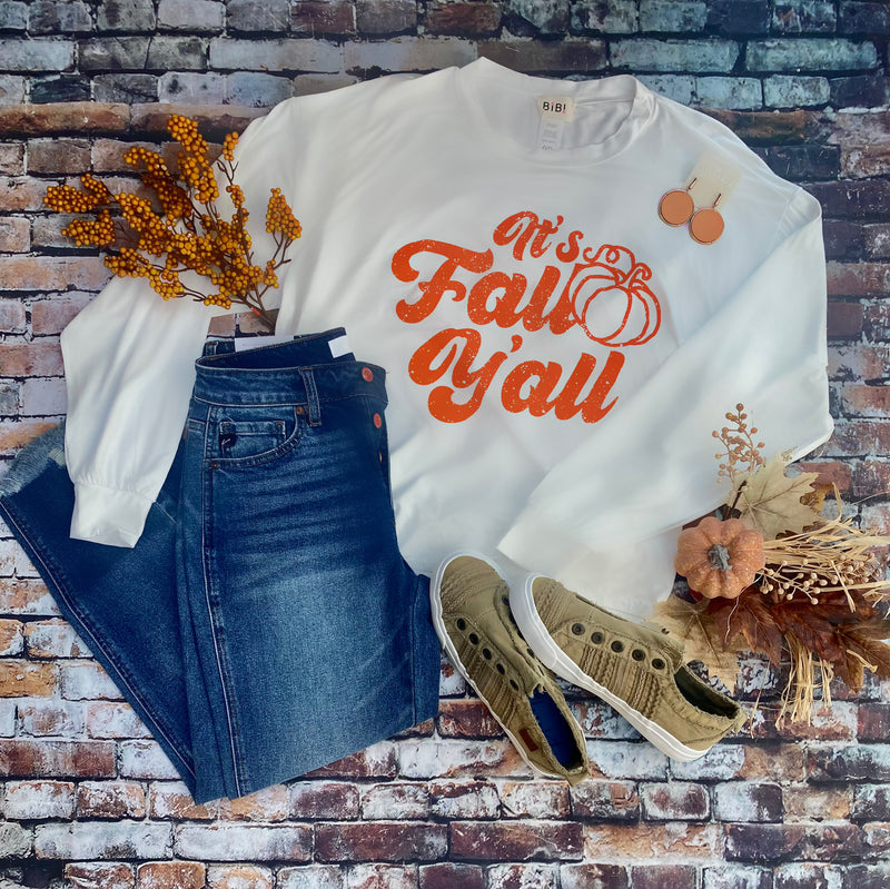 It's Fall Y'all Ivory Graphic Sweatshirt - Catching Fireflies Boutique