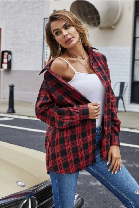 Take A Break Red Flannel Plaid Top - Catching Fireflies Boutique
