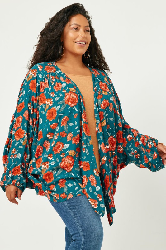 ulæselig seksuel Akademi Carefree Smile Plus Teal Floral Ruched Cardigan | Catching Fireflies  Boutique